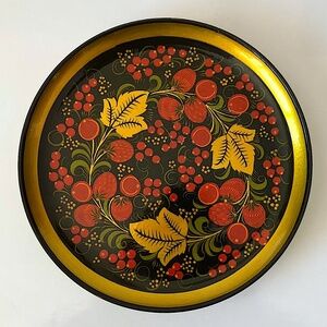 Russian Khokhloma Decorative Plate Hand Painted Vintage